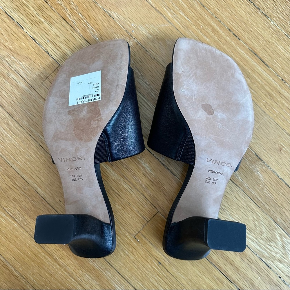 Vince Black Genuine Leather Block Heel Square Toe Mules NWT 9.5 - Picture 7 of 7
